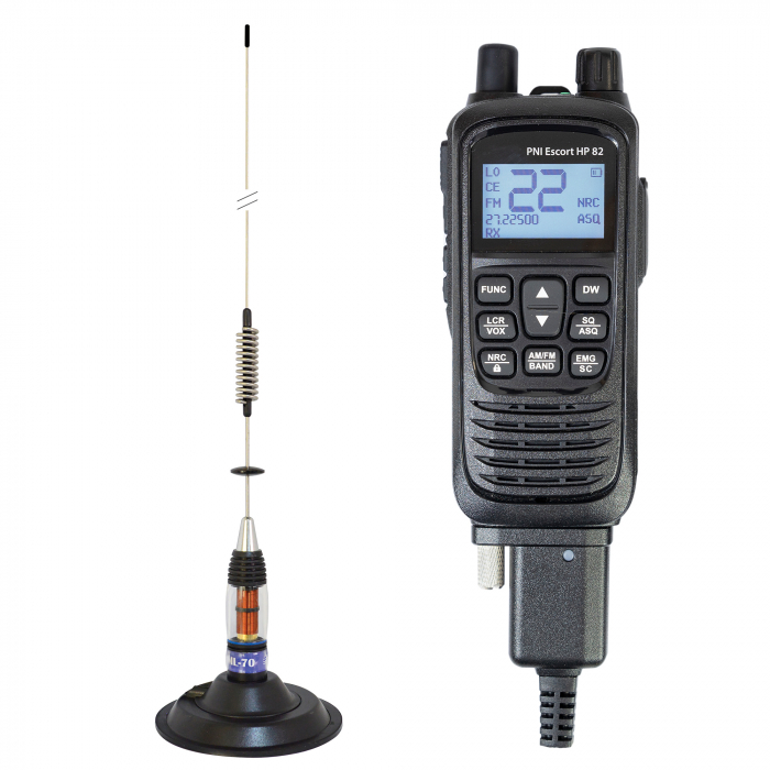 Kit Statie radio CB portabila PNI Escort HP 82, multi standard, 4W, 12V, AM-FM cu antena CB PNI ML70 cu magnet [1]