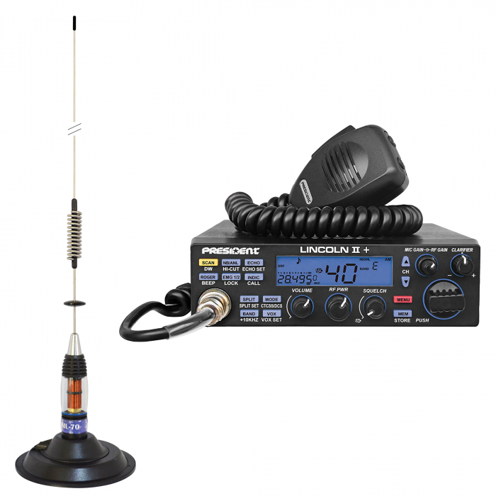 Kit Statie radio CB President LINCOLN II + Antena CB PNI ML70, lungime 70cm, 26-30MHz, 200W [1]