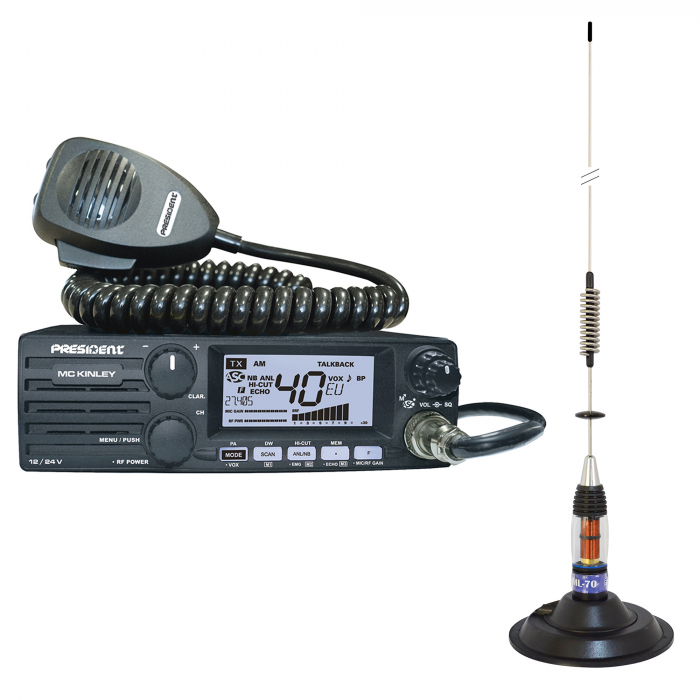 Kit Statie radio CB President MC KINLEY ASC AM FM LSB + Antena CB PNI ML70, lungime 70cm, 26-30MHz, 200W [7]