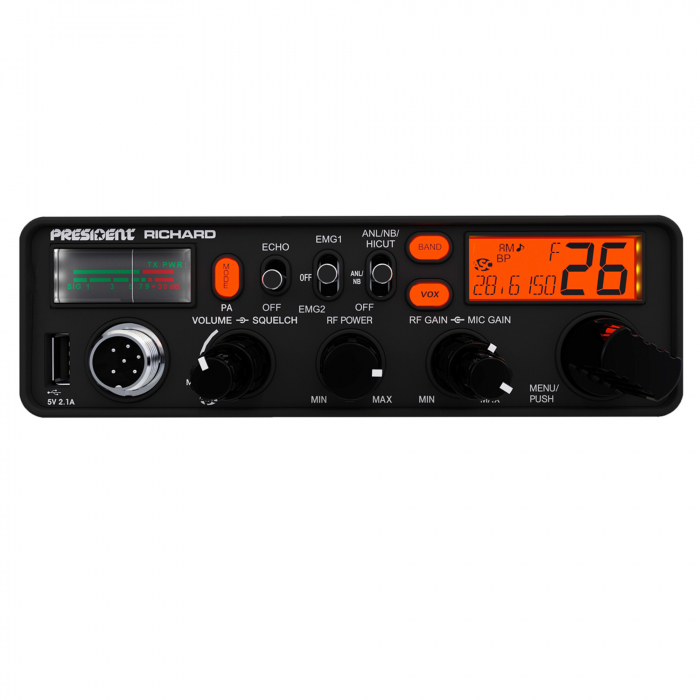 Kit Statie radio CB President Richard ASC 10M + Antena CB PNI ML70, lungime 70cm, 26-30MHz, 200W [8]