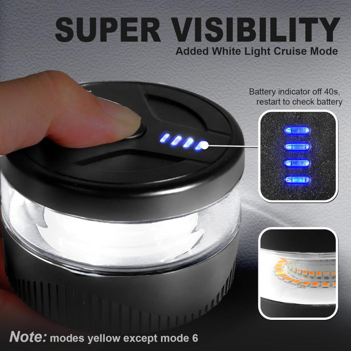 Girofar LED Wireless fără fir, cu baterie reîncărcabilă și magnet, 12V - 24V, pentru asistență rutieră, platforme, tehnică agricolă și altele [3]