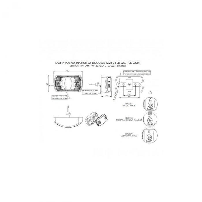 Lampa gabarit 71x42, LED, rosie, Fristom [3]