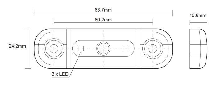 Lampa gabarit laterala LED alb fumuriu rezistent la apă IP67, 12V/24V Cablu 30 cm - E9 10R-06, ECE R10, ECE R148 [2]