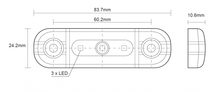 Lampa gabarit laterala LED alb fumuriu rezistent la apă IP67, 12V/24V Cablu 30 cm - E9 10R-06, ECE R10, ECE R148 [2]