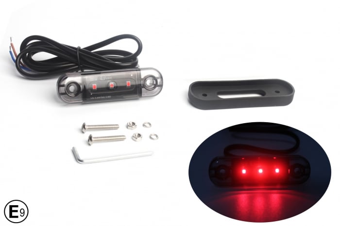 Lampa gabarit laterala LED roșu fumuriu rezistent la apă IP67, 12V/24V Cablu 30 cm - E9 10R-06, ECE R10, ECE R148 [1]