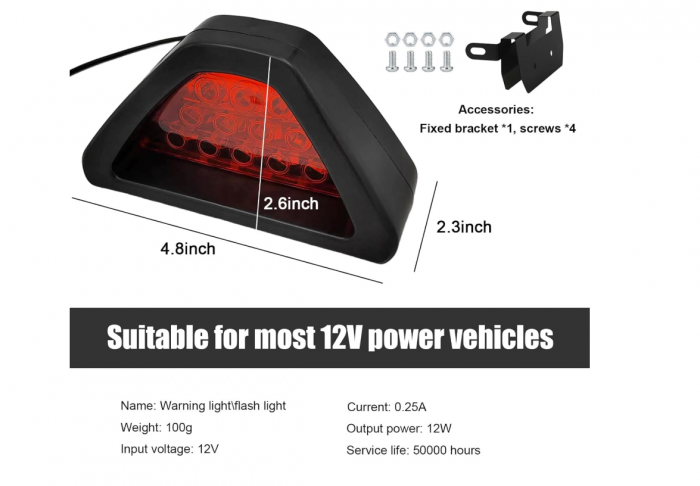 Lampa LED Stop frana 12V cu Funcție de Lumină pentru Ceață și Suport de Montaj [2]
