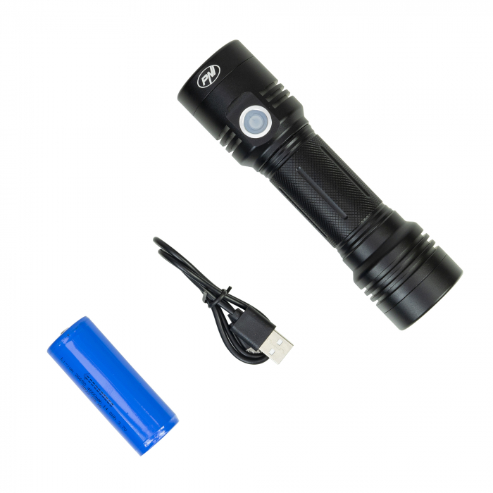 Lanterna dubla PNI Adventure F200 din aluminiu cu LED, acumulator 4000mAh si port micro USB, 3 LED-uri cu deschidere mare si unul cu focus, ambele au 3 niveluri de putere [18]
