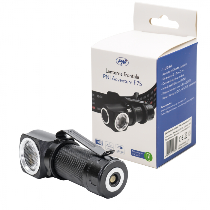 Lanterna frontala PNI Adventure F75 cu led 6W, 600 lm, din aluminiu, cu acumulator si incarcator magnetic cu USB [16]