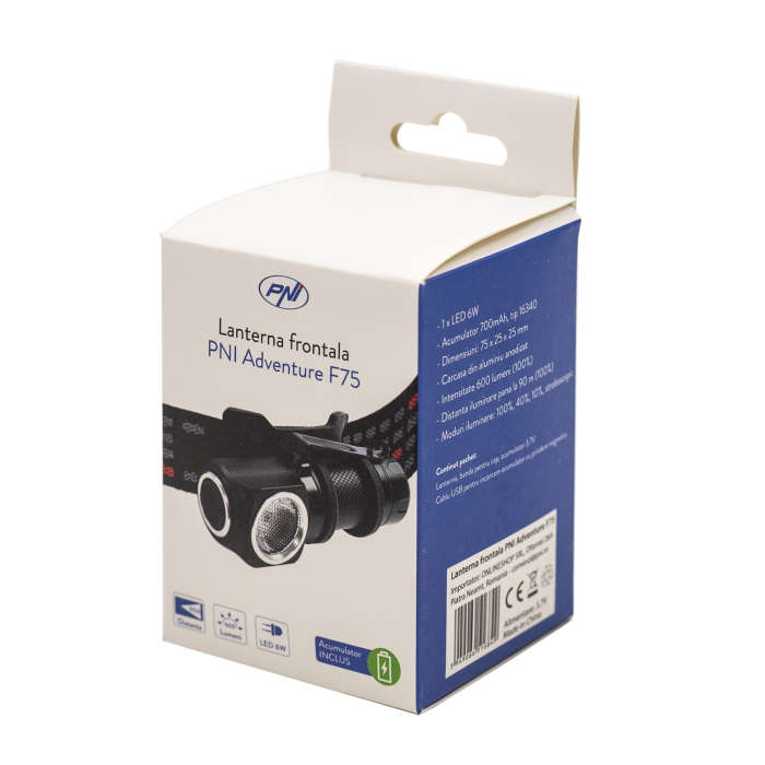 Lanterna frontala PNI Adventure F75 cu led 6W, 600 lm, din aluminiu, cu acumulator si incarcator magnetic cu USB [15]