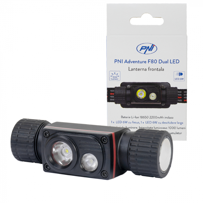 Lanterna frontala PNI Adventure F80 Dual LED, 1000 lm, 6W, 2200 mAh, IP68 [15]
