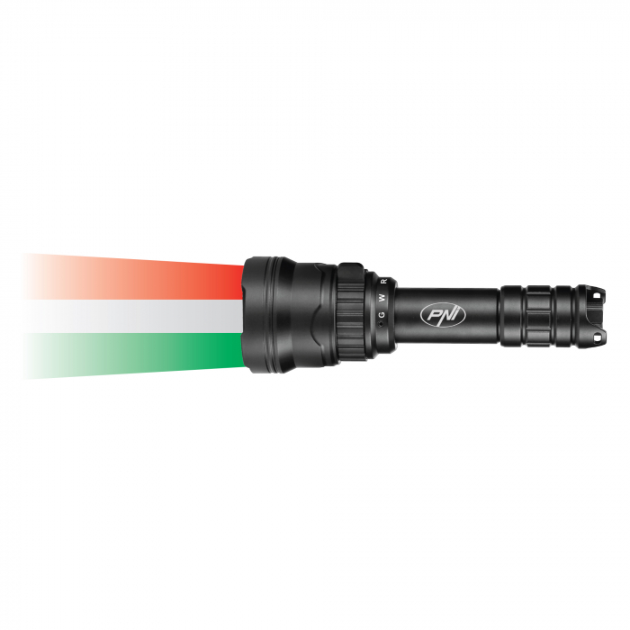 Lanterna PNI Adventure F300 cu LED in 3 culori, alb, rosu, verde, max. 10W, IPX6, distanta 536 m, flux luminos 540 lm, acumulator 18650 3000mAh inclus, incarcator pentru acumulator inclus, functie zoo [3]