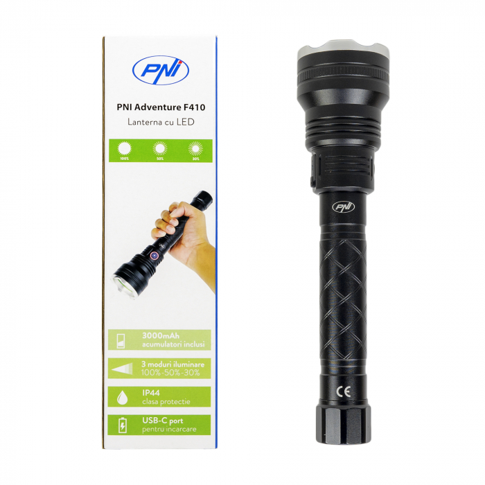 Lanterna PNI Adventure F410 din aluminiu, cu LED 10W, 700 lumeni, pana la 250 m, IP44, USB Tip C, acumulatori 3000mAh inclusi [3]