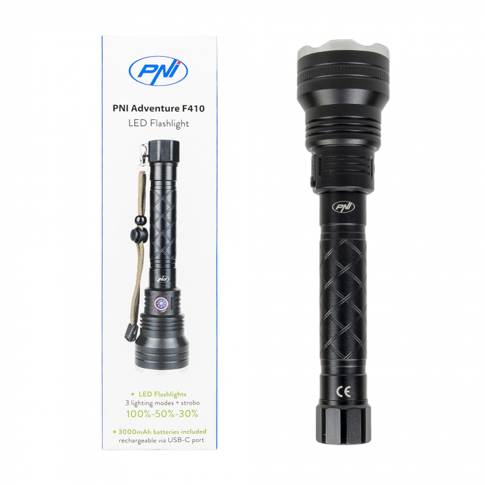 Lanterna PNI Adventure F410 din aluminiu, cu LED 10W, 700 lumeni, pana la 250 m, IP44, USB Tip C, acumulatori 3000mAh inclusi [2]