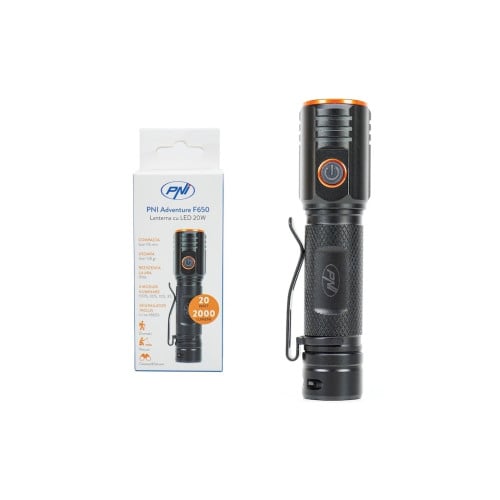 Lanterna PNI Adventure F650 cu LED 20W, 2000lm, din aluminiu, IPX6, acumulator inclus, incarcare prin USB tip C [1]