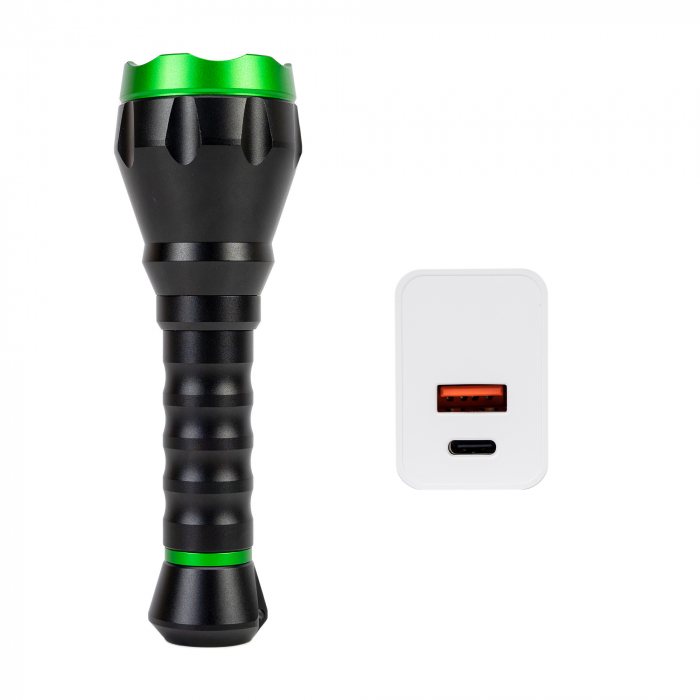 Lanterna PNI Adventure F750 Green Light, aluminiu, LED 10W, 500 lm, pana la 850 m, 4000mAh, IP44, 4000mAh inclus, cu alimentator PNI CHG300 inclus [1]