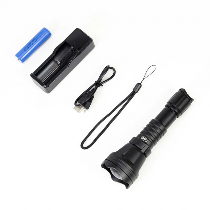 Lanterna PNI Adventure FBG158 cu LED, lumina verde, distanta 650 m, functie zoom si dimming, acumulator 18650 3000mAh si incarcator inclus, IP68, negru [8]