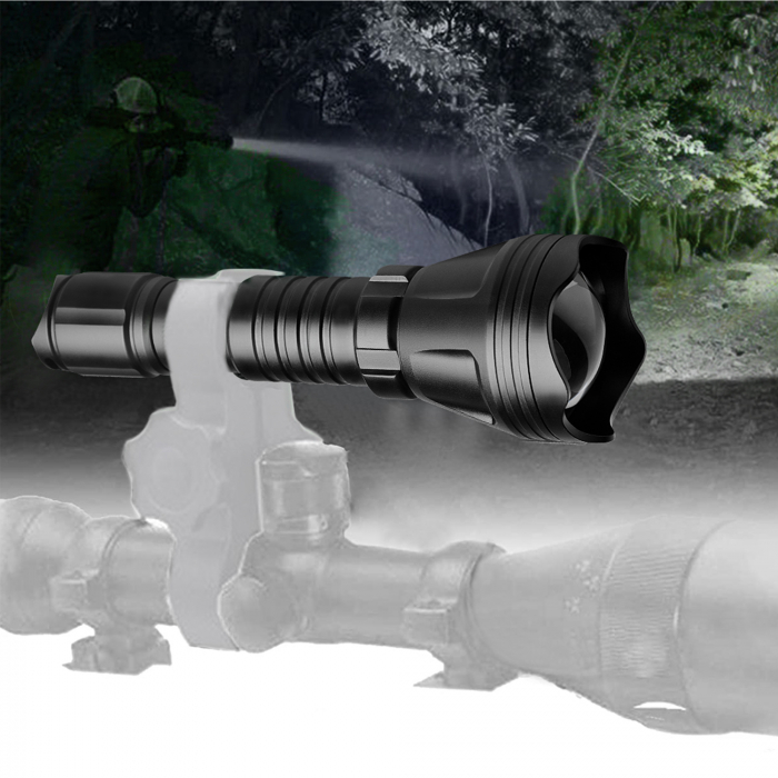 Lanterna PNI Adventure FBG158 cu LED, lumina verde, distanta 650 m, functie zoom si dimming, acumulator 18650 3000mAh si incarcator inclus, IP68, negru [2]
