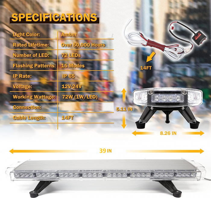 Rampa girofar cu Led  semnalizare de urgenta 12-24V, 98cm [12]
