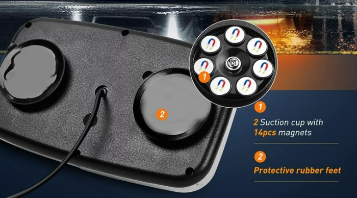 Girofar cu magnet, 15 moduri de lumină Alb, pentru asistență rutieră, platformă de zăpadă și altele 12-24V [16]