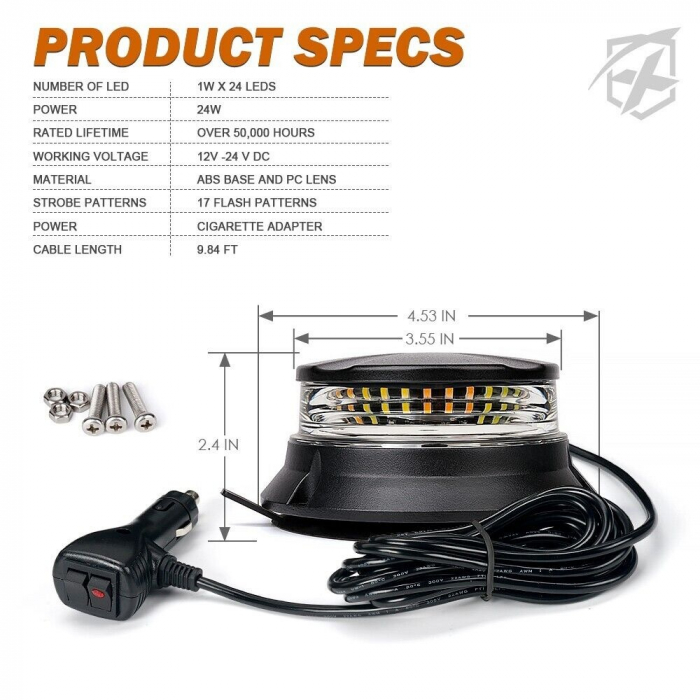 Led lampa de urgenta tip Girofar, stroboscopic cu magnet, pentru asistenta rutiera, platforma, 12-24V, E9 E-Mark [3]
