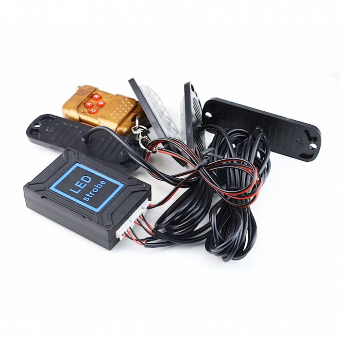 Stroboscoape LED Lumină de avertizare urgență, grilă față, spate cablare modul de cutie si telecomand, 12 -24 V, 4 buc [6]