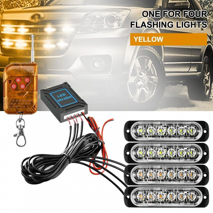 Stroboscoape LED Lumină de avertizare urgență, grilă față, spate cablare modul de cutie si telecomand, 12 -24 V, 4 buc [7]
