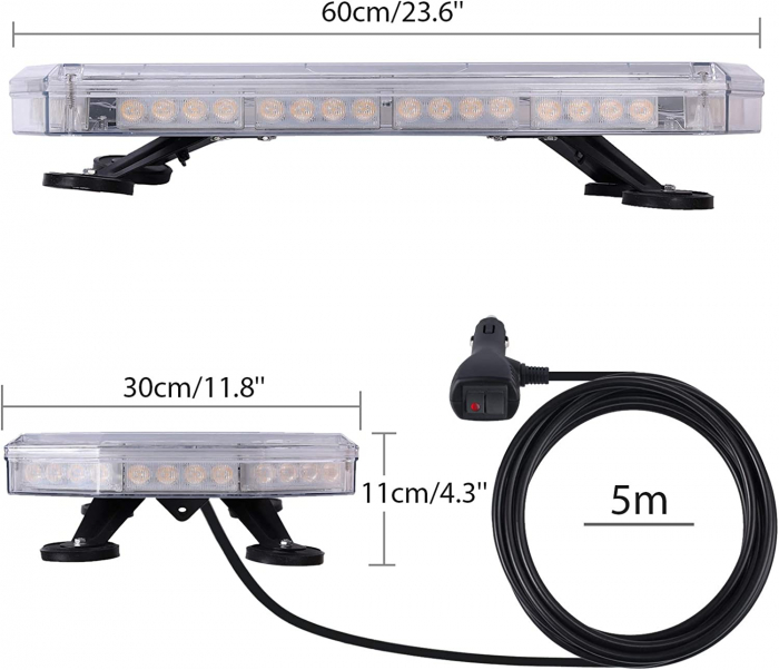 Girofar 16 moduri de blit Recuperare Bara luminoasa stroboscopica 12-24V, 60x30cm [3]