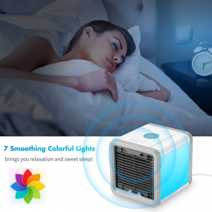 Mini Aer conditionat portabil 3 in 1 cu USB – Răcire, Umidificare, Purificare Led 7 culori [9]