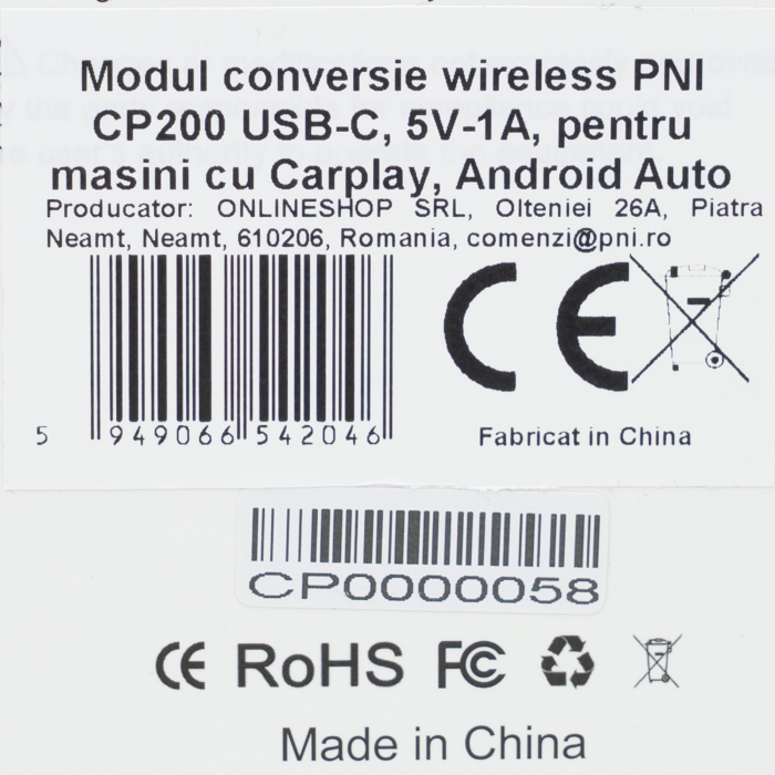 Modul conversie wireless PNI CP200 USB-C, 5V-1A, pentru masini cu Carplay, Android Auto din fabrica prin cablu [7]