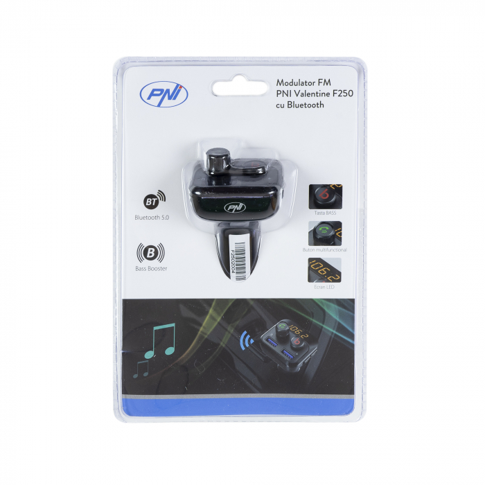 Modulator FM PNI Valentine F250 Bluetooth 5.0, MP3 player, transmitator FM, slot micro SD, port USB dual, incarcare rapida dispozitive mobile, buton super bass [3]
