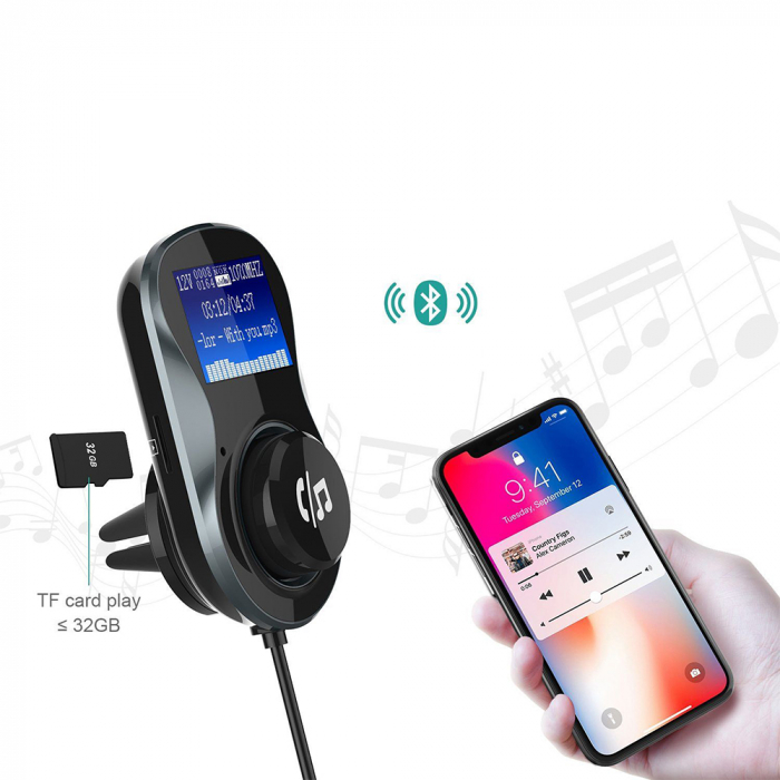 Modulator FM PNI Valentine F800 Bluetooth, MP3 player, transmitator FM, slot micro SD, dual USB, QC3.0 [6]