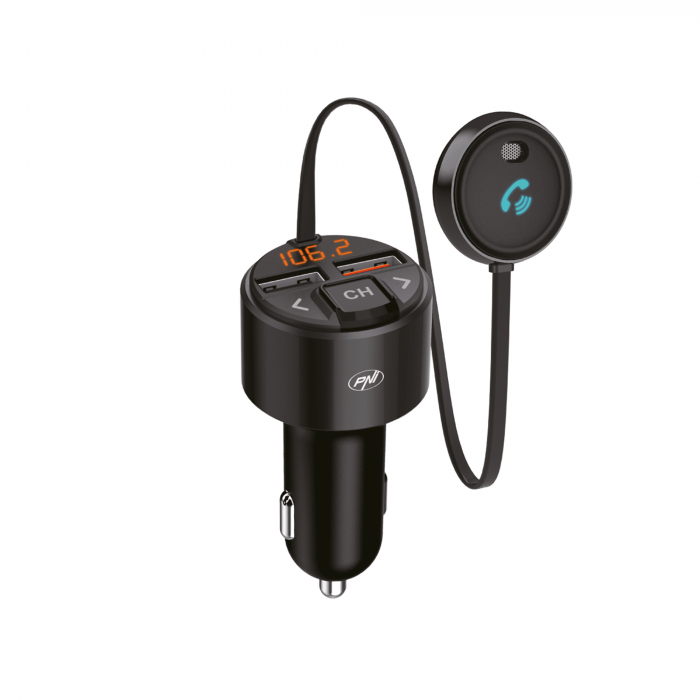 Modulator FM PNI Valentine V880 cu microfon, Bluetooth 5.0, MP3 player, transmitator FM, port USB dual, incarcare rapida dispozitive mobile prin QC3.0, compatibil cu Siri si Google Assistant [1]