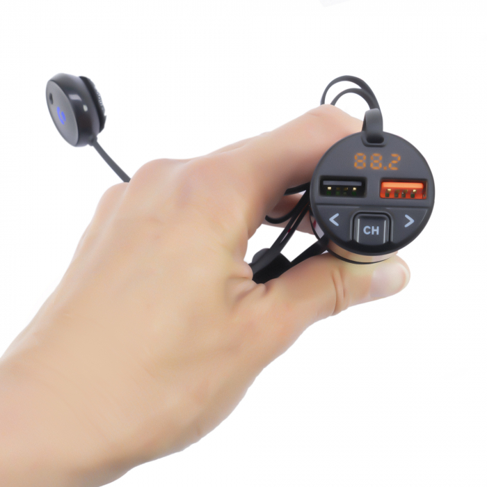 Modulator FM PNI Valentine V880 cu microfon, Bluetooth 5.0, MP3 player, transmitator FM, port USB dual, incarcare rapida dispozitive mobile prin QC3.0, compatibil cu Siri si Google Assistant [9]