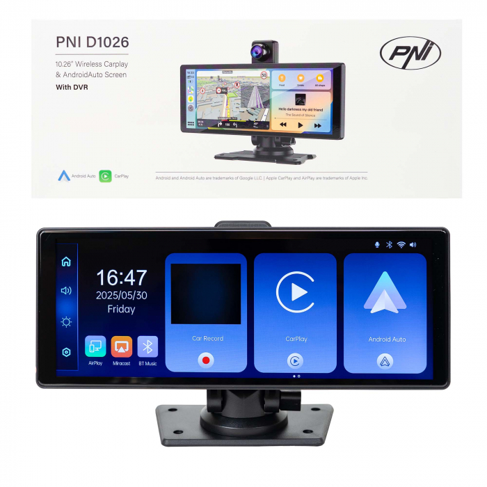 Monitor auto cu DVR PNI D1026 10.26 inch, wireless Carplay, navigatie, muzica, handsfree, bluetooth, FM transmitter [4]