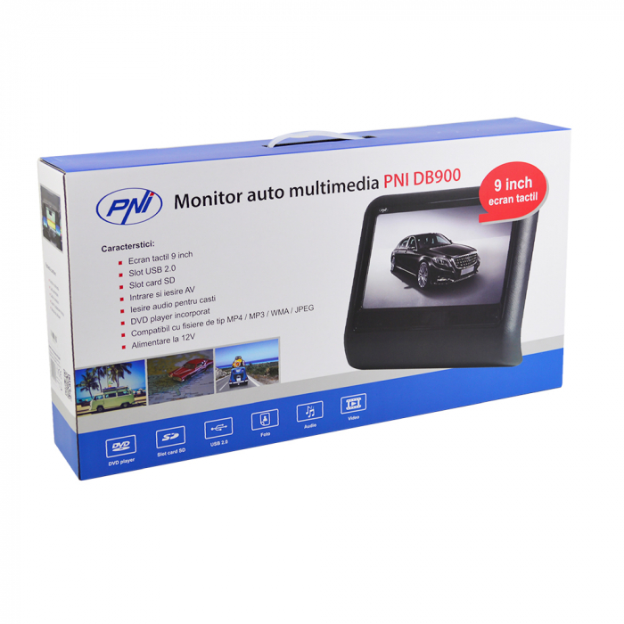 Monitor auto multimedia PNI DB900 negru cu ecran tactil de 9 inch, DVD player, slot card SD si USB, aplicabil pe tetiera [5]