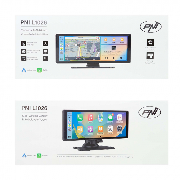 Monitor auto PNI L1026 10.26 inch, wireless Carplay, navigatie, muzica, handsfree, bluetooth, FM transmitter [5]