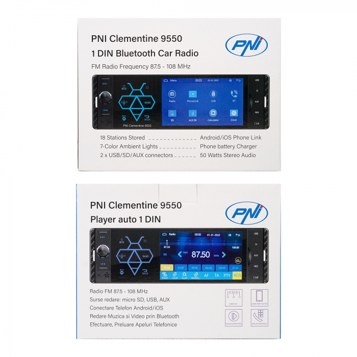MP5 player auto PNI Clementine 9550 1DIN display 4 inch 50Wx4, Bluetooth, radio FM, Carplay, functie RDS [3]