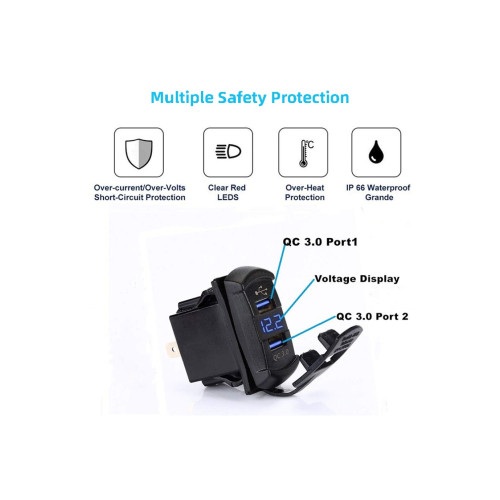 Mufa bord incarcator USB QC3.0 cu voltmetru 12-24V [3]