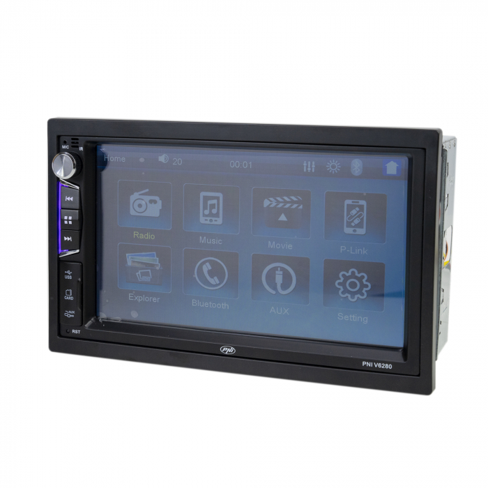 Multimedia player auto MP3/MP4/MP5 cu Bluetooth, functie MirrorLink Android/iOS, radio FM, intrare AUX, redare fisiere audio si video. [4]