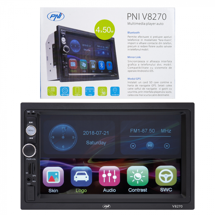 Navigatie multimedia 2 DIN cu GPS MP5, touch screen 7 inch, radio FM, Bluetooth, Mirror Link, AUX, USB, microSD [1]