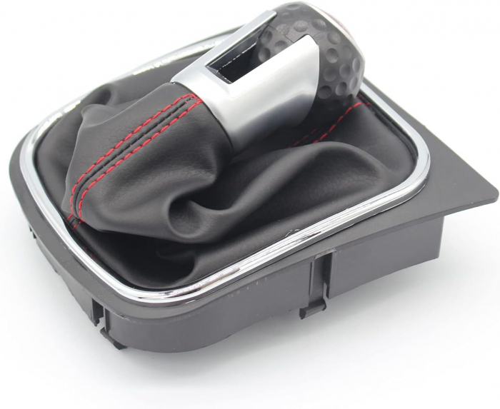 Nuca si manson din piele ecologica, pentru schimbator de viteze, compatibil Volkswagen Golf 5, 6, MK5, MK6, Jetta 5, 6, EOS, Scirocco, model GTI, GTD, 6 trepte de viteza [6]