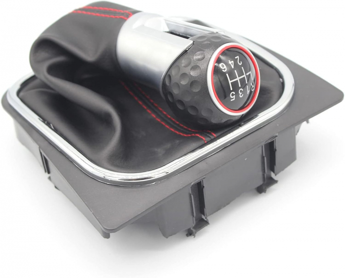 Nuca si manson din piele ecologica, pentru schimbator de viteze, compatibil Volkswagen Golf 5, 6, MK5, MK6, Jetta 5, 6, EOS, Scirocco, model GTI, GTD, 6 trepte de viteza [5]