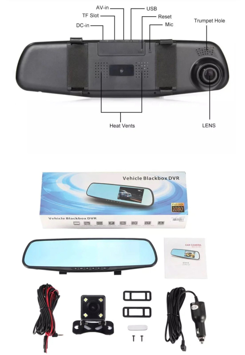 Oglinda retrovizoare cu camera fata si marsarier Full HD 1080P, 12-24V [3]