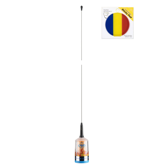 Pachet Antena CB PNI TRUCKER 9000 PL cu LED, lungime 140 cm, 26-28MHz, 1000W cu sticky Pad Drapel inclus [14]