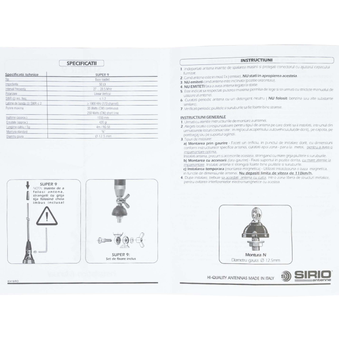 Pachet Antena CB Sirio SUPER 9 cu fluture, lungime 155 cm si Sticky Pad Blue inclus [8]