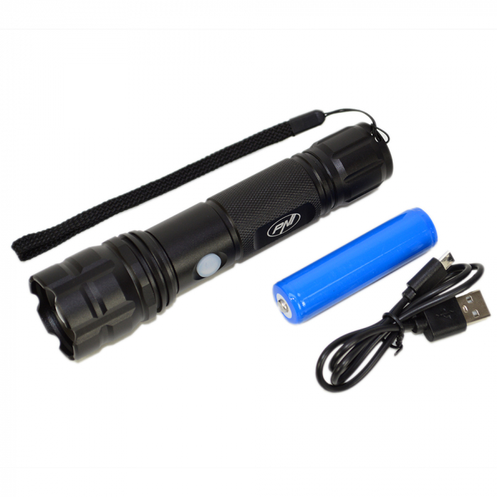 Pachet lanterna PNI Adventure F10 din aluminiu cu LED 6W, 500lm pana la 200m focus, cu acumulator si alimentator PNI CHG300 cu port USB C, QC3.0, PD3.0, PPS si port USB-A, 30W [6]