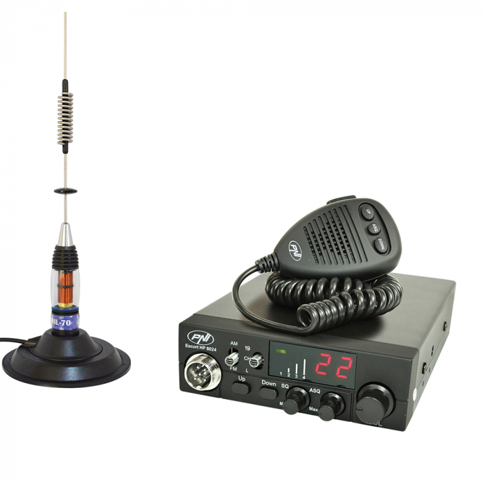 Pachet statie radio CB PNI ESCORT HP 8024 ASQ, 12-24 V, 40 canale,4W + Antena CB PNI ML70 cu magnet [1]
