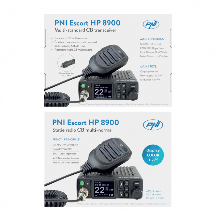 Pachet Statie radio CB PNI Escort HP 8900 ASQ, 12-24V + Antena CB PNI Extra 48 cu baza magnetica, alimentare 12V/24V, RF Gain, Roger Beep, CTCSS-DCS, Dual Watch [5]