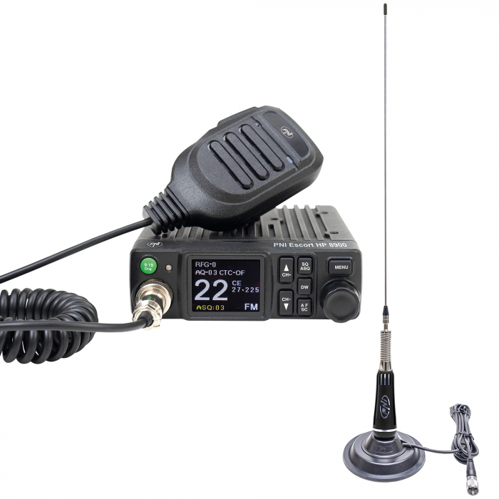 Pachet Statie radio CB PNI Escort HP 8900 ASQ, 12-24V + Antena CB PNI LED 2000 cu baza magnetica [2]