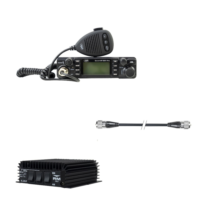 Pachet Statie radio CB PNI Escort HP 9001 PRO, ASQ + Amplificator RX-TX KL203P, AM-FM-SSB, 100W, 12V si cablu PNI R50 [20]
